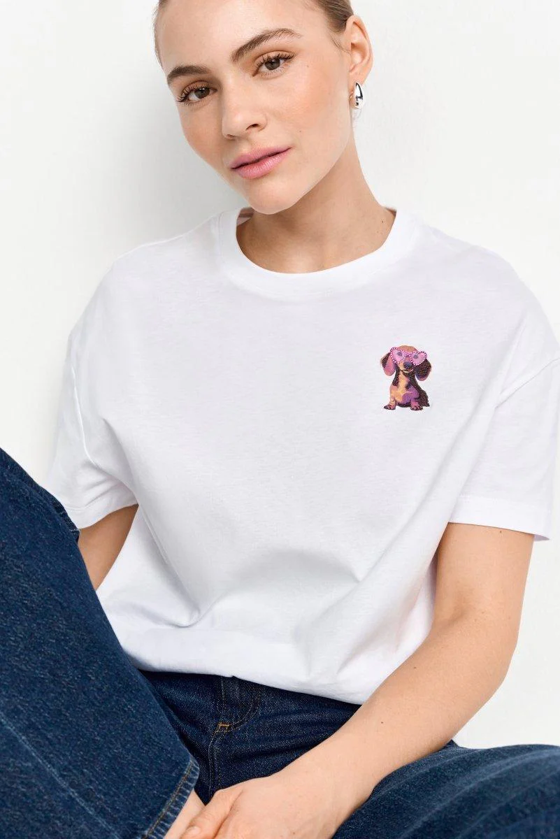Weißes T-Shirt mit Strassdetails - Image 3