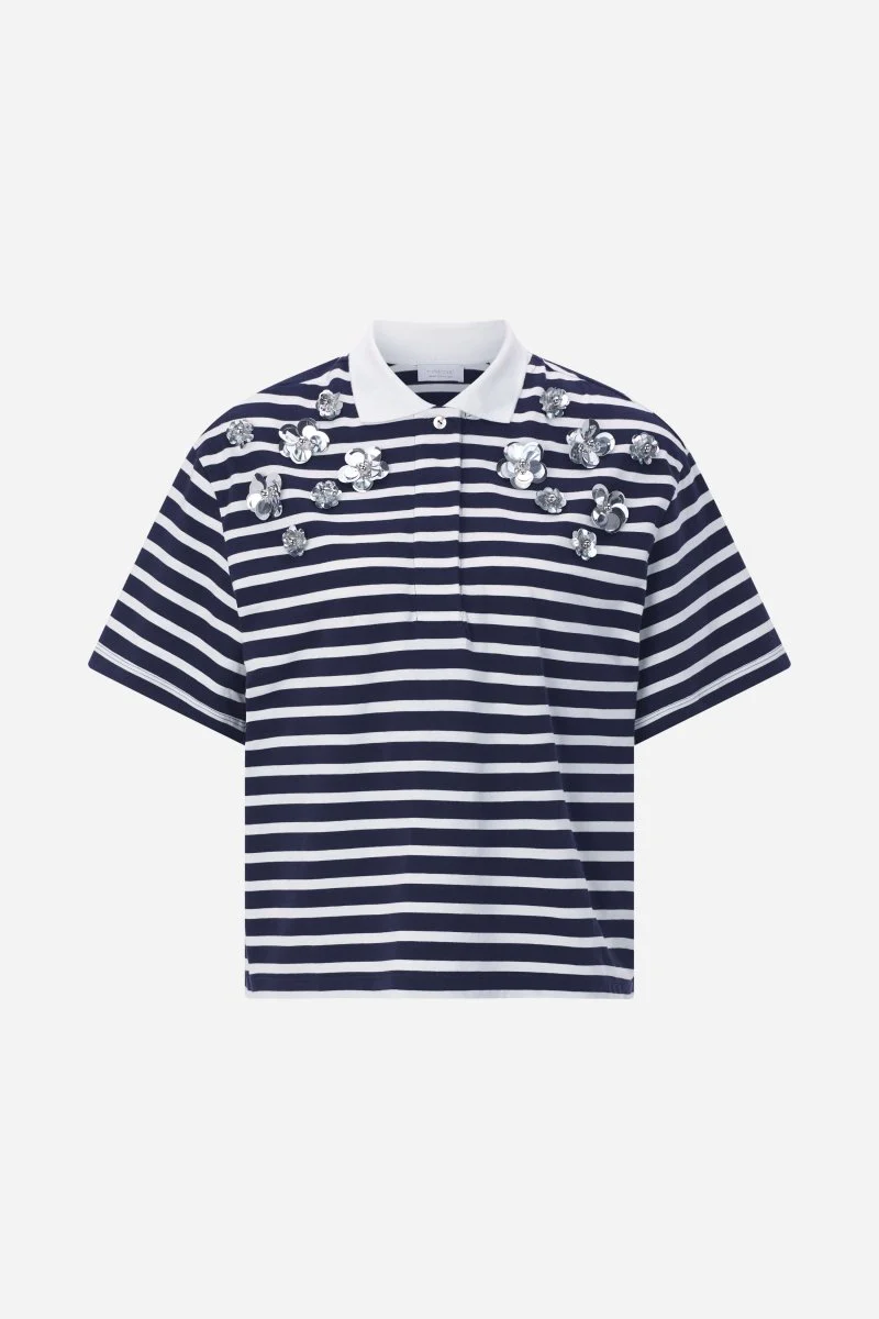 Gestreiftes Poloshirt mit Blüten - Image 5