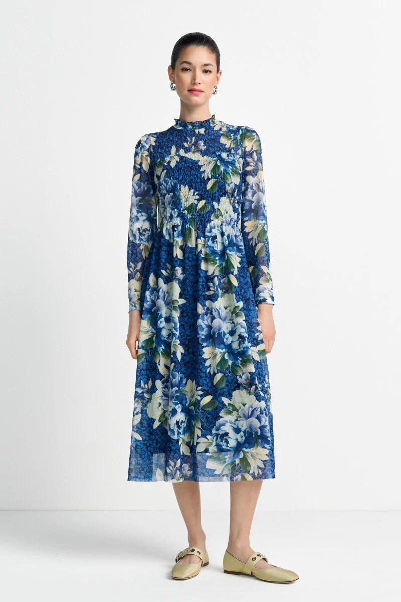 Gesmoktes Midikleid mit Rüschenkragen - Image 3