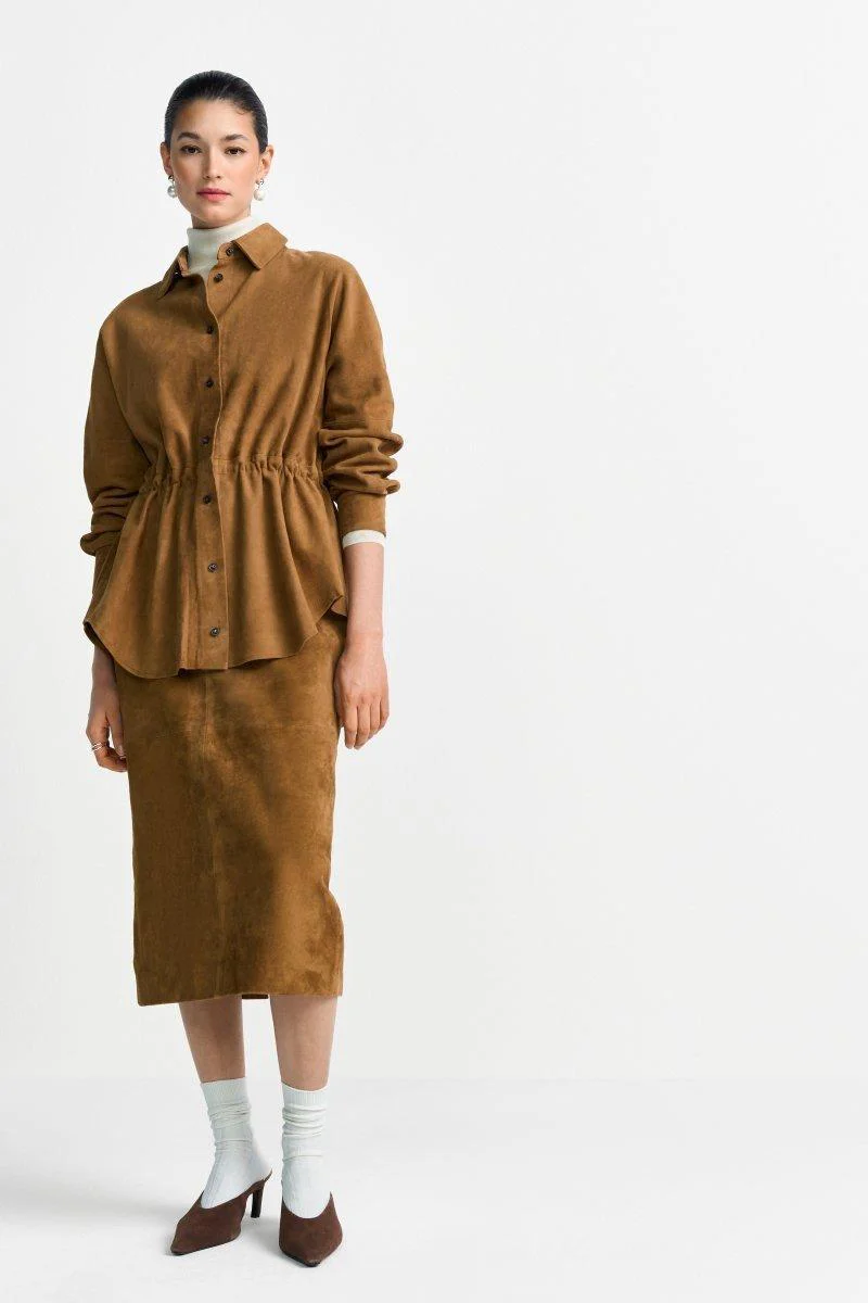 Cognacbraune Hemdjacke aus Velours - Image 3