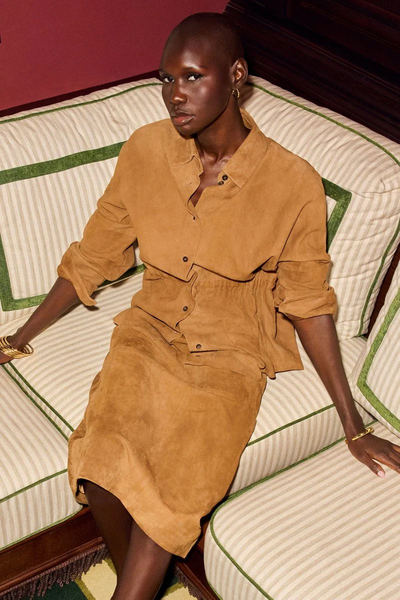 Cognacbraune Hemdjacke aus Velours - Image 8