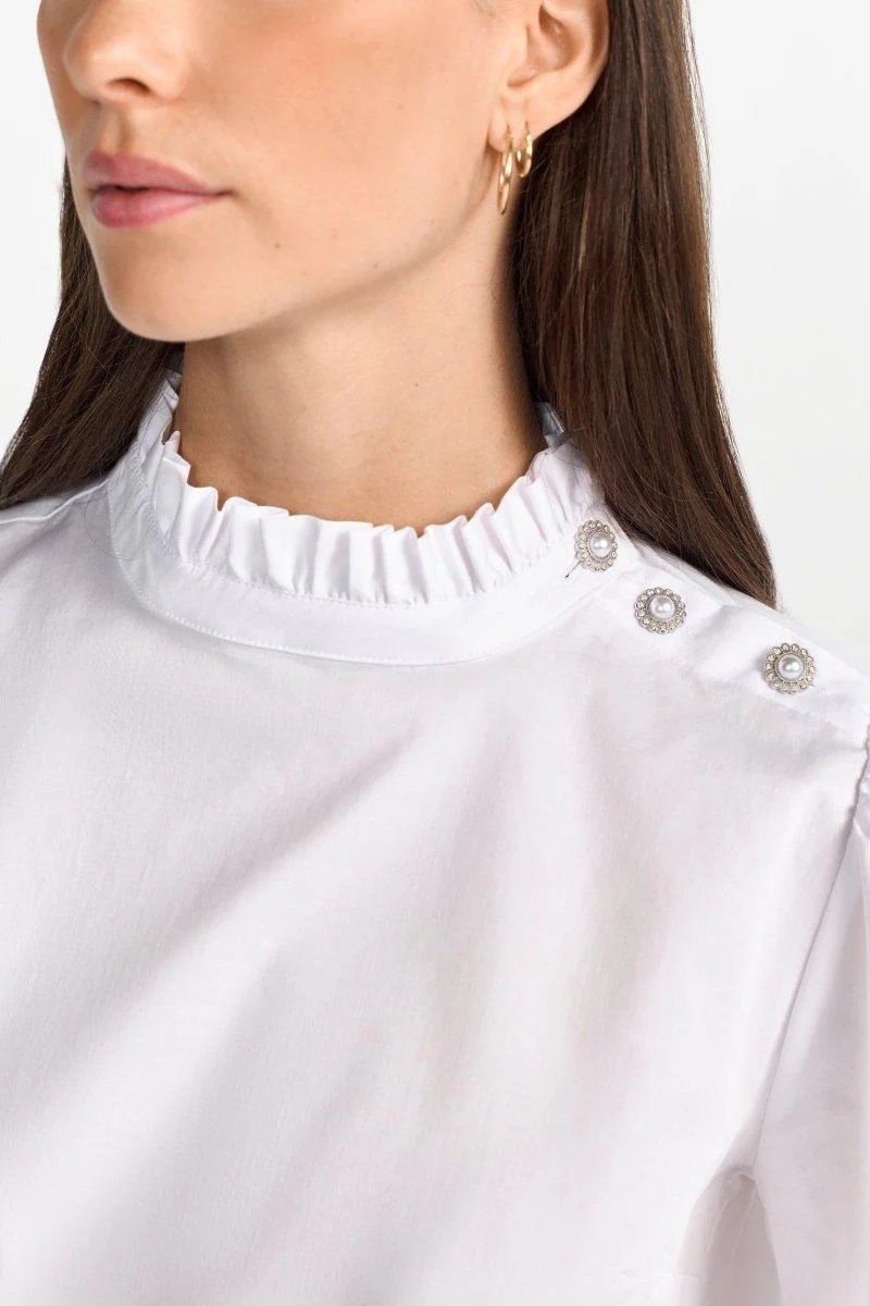 Weiße Bluse mit Rüschenkragen - Image 5