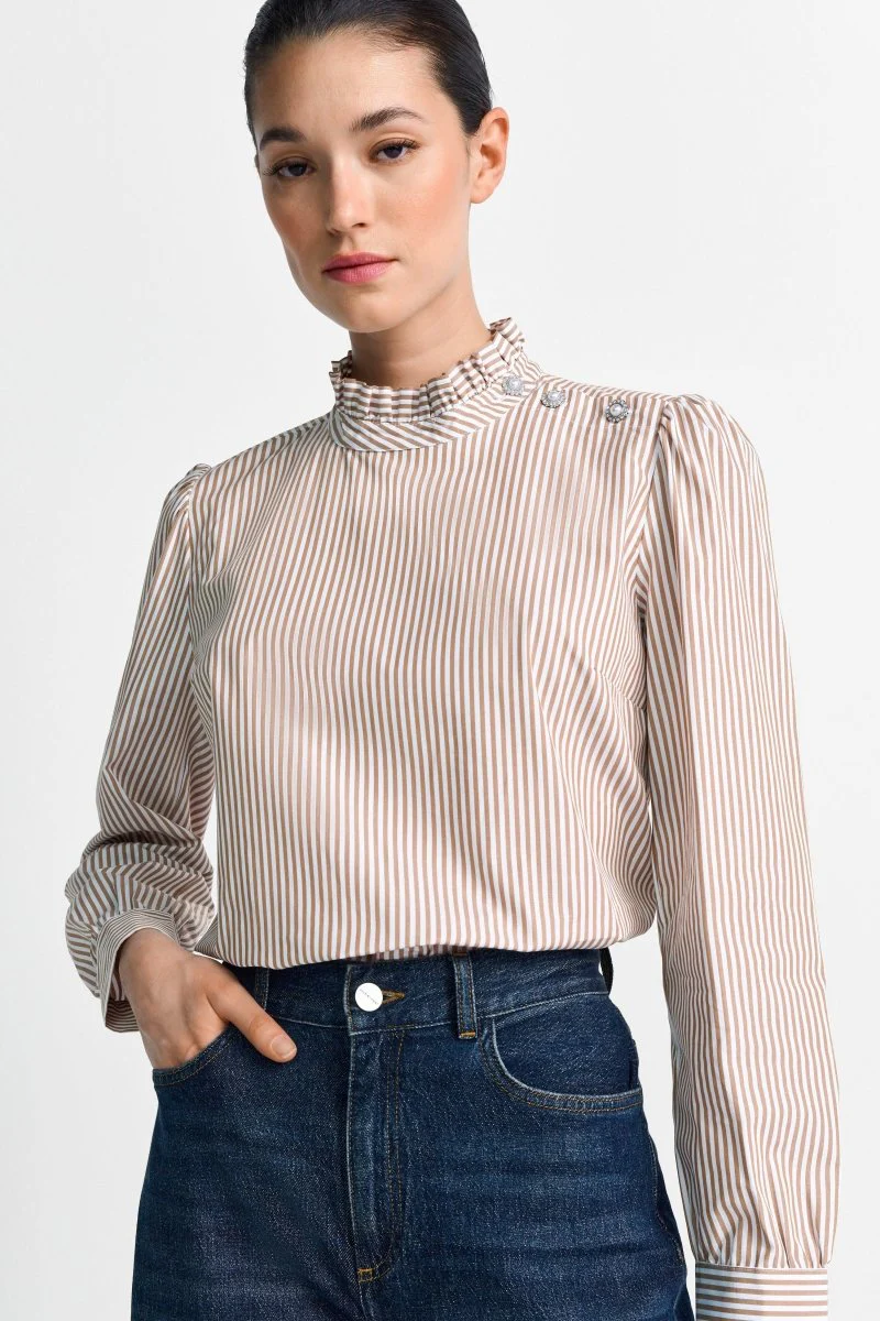 Gestreifte Bluse mit Rüschenkragen - Image 3