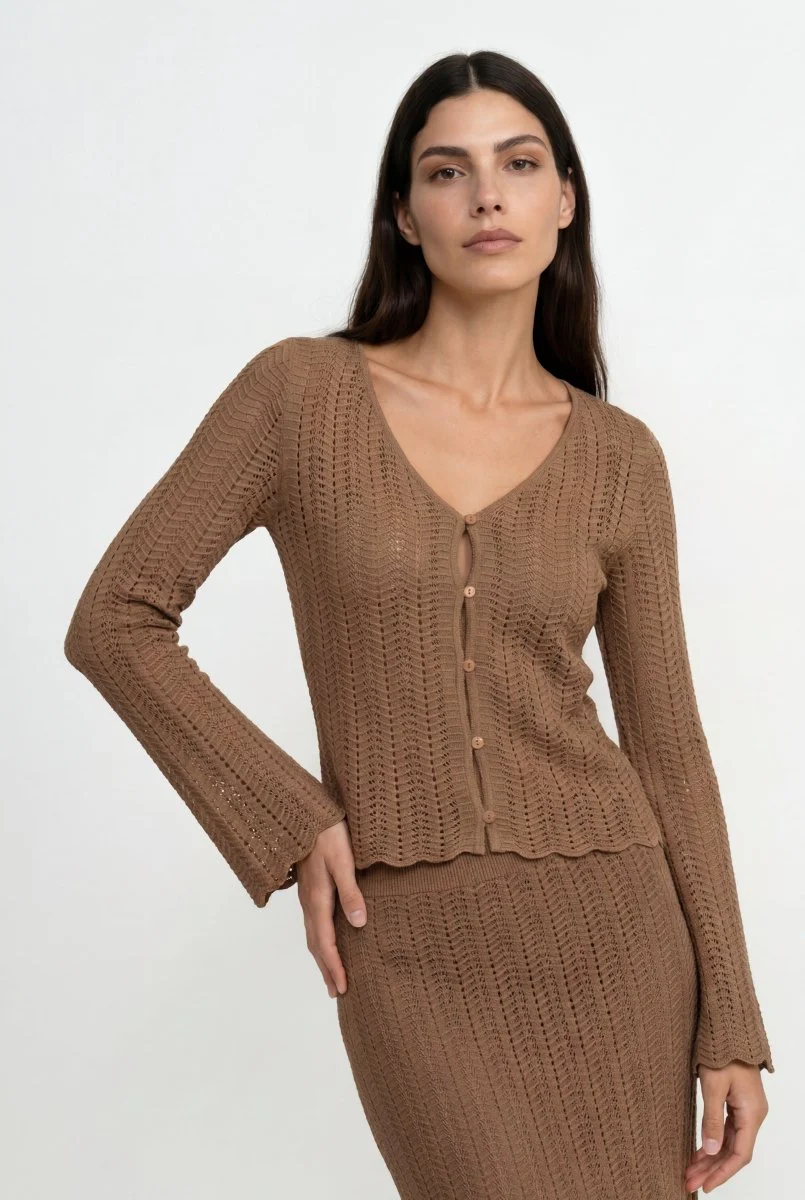 Ajour-Strickjacke mit Knöpfen