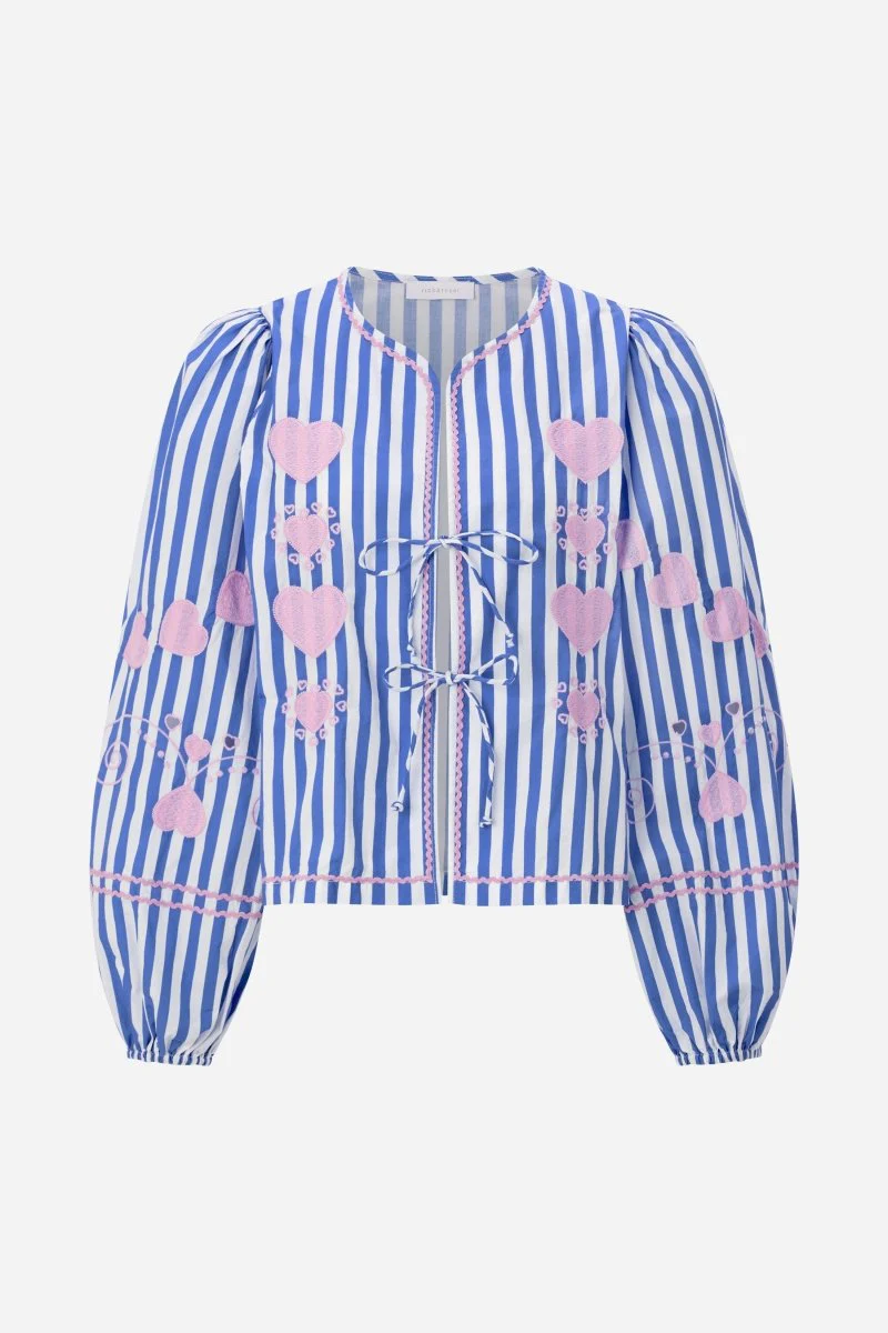 Gestreifte Bluse mit Herzstickereien - Image 5